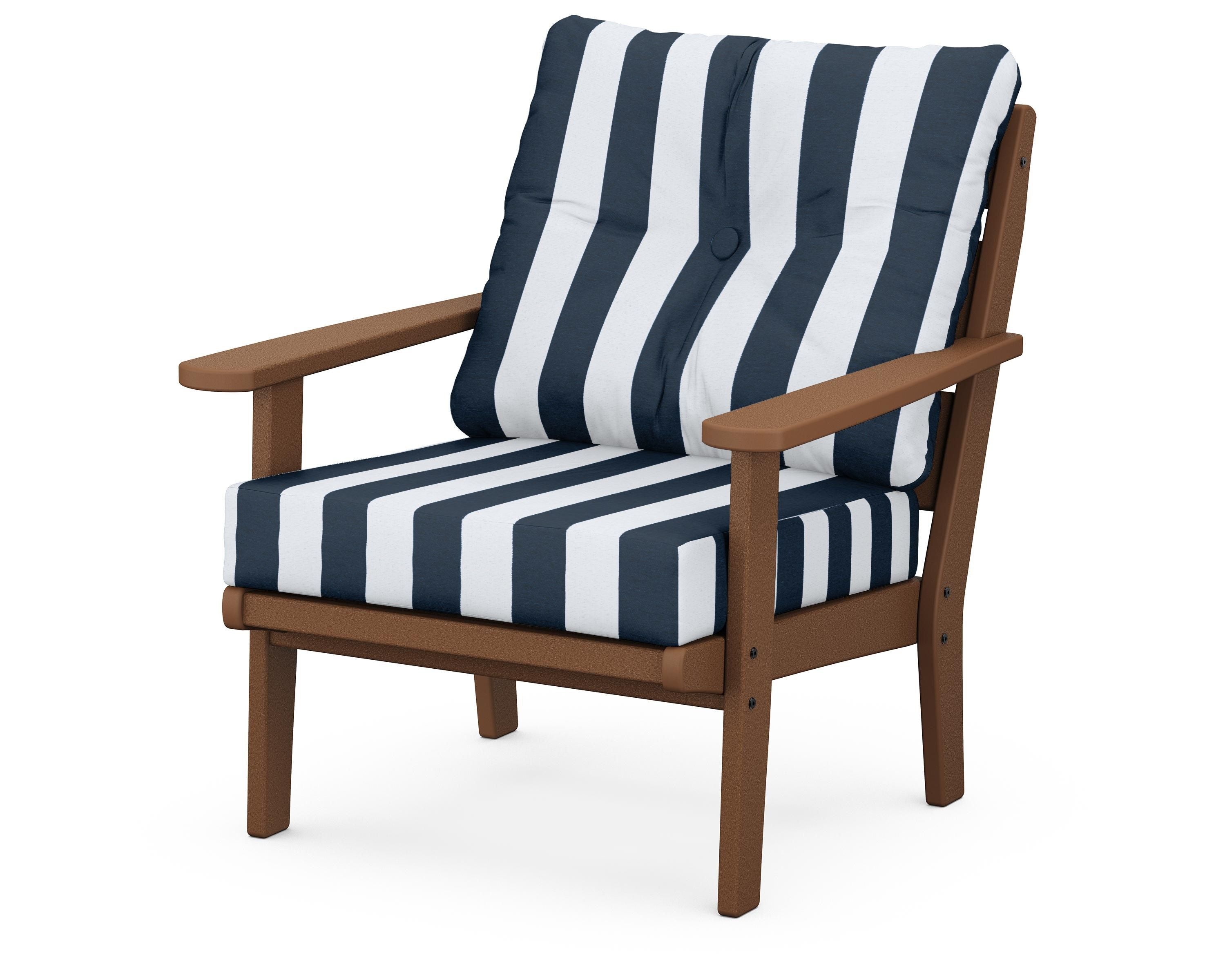 POLYWOOD® Lakeside Deep Seating Chair in Teak / Cabana Stripe Marine Indigo