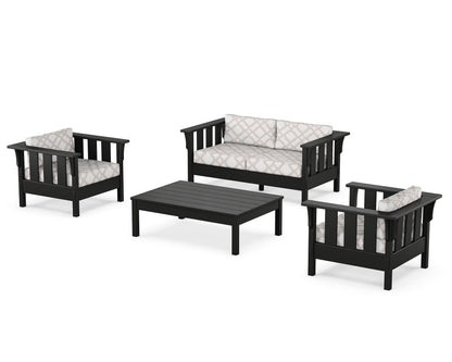 Martha Stewart by POLYWOOD® Acadia 4-Piece Deep Seating Set with Loveseat in Black / Trellis Dune Burlap