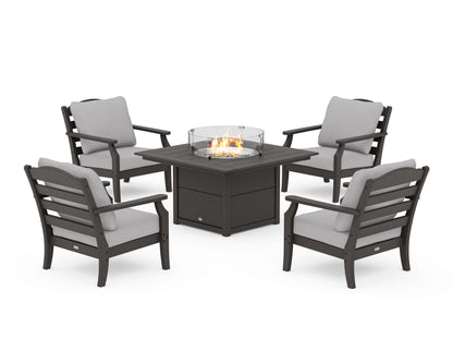 Draper James™ by  POLYWOOD® Savannah 5-Piece Deep Seating Set with Fire Pit Table in Vintage Coffee / Granite