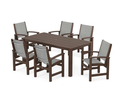 POLYWOOD® Coastal 7-Piece Parsons Dining Set in Mahogany / Metallic Sling