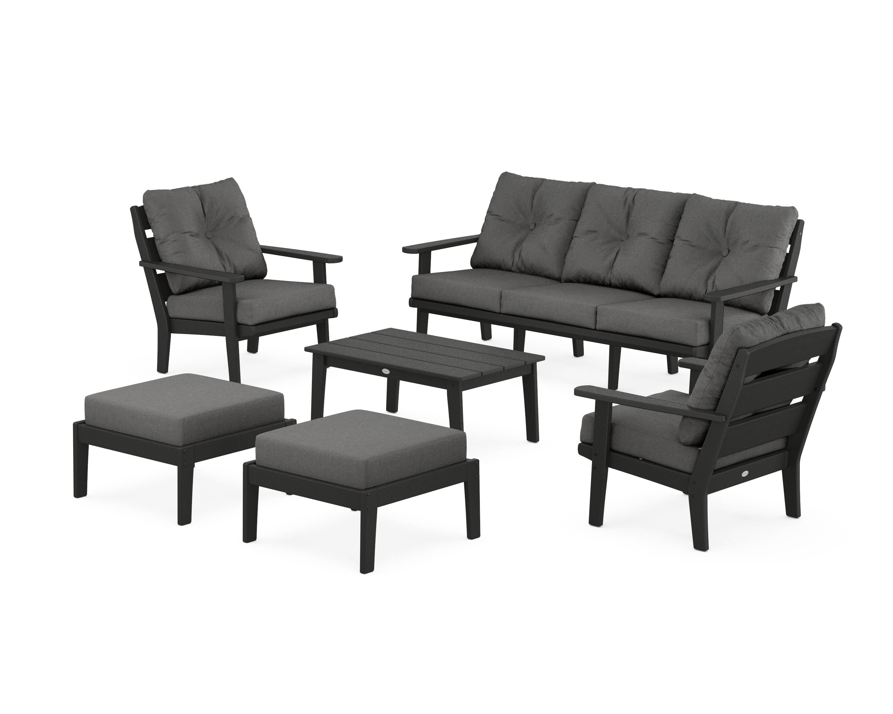 POLYWOOD® Lakeside 6-Piece Lounge Sofa Set in Black / Spectrum Carbon