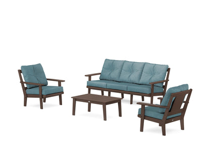 POLYWOOD® Prairie 4-Piece Deep Seating Set with Sofa in Mahogany / Ocean Teal