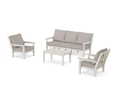 POLYWOOD® Chippendale 4-Piece Deep Seating Set with Sofa in Sand / Weathered Tweed