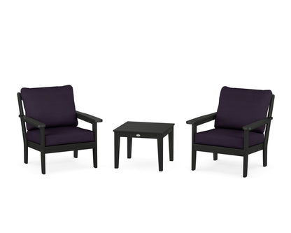 Country Living Cottage 3-Piece Deep Seating Set in Black / Navy Linen