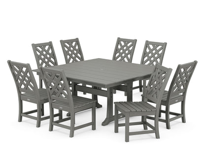 Country Living Wovendale Side Chair 9-Piece Square Farmhouse Dining Set with Trestle Legs in Slate Grey