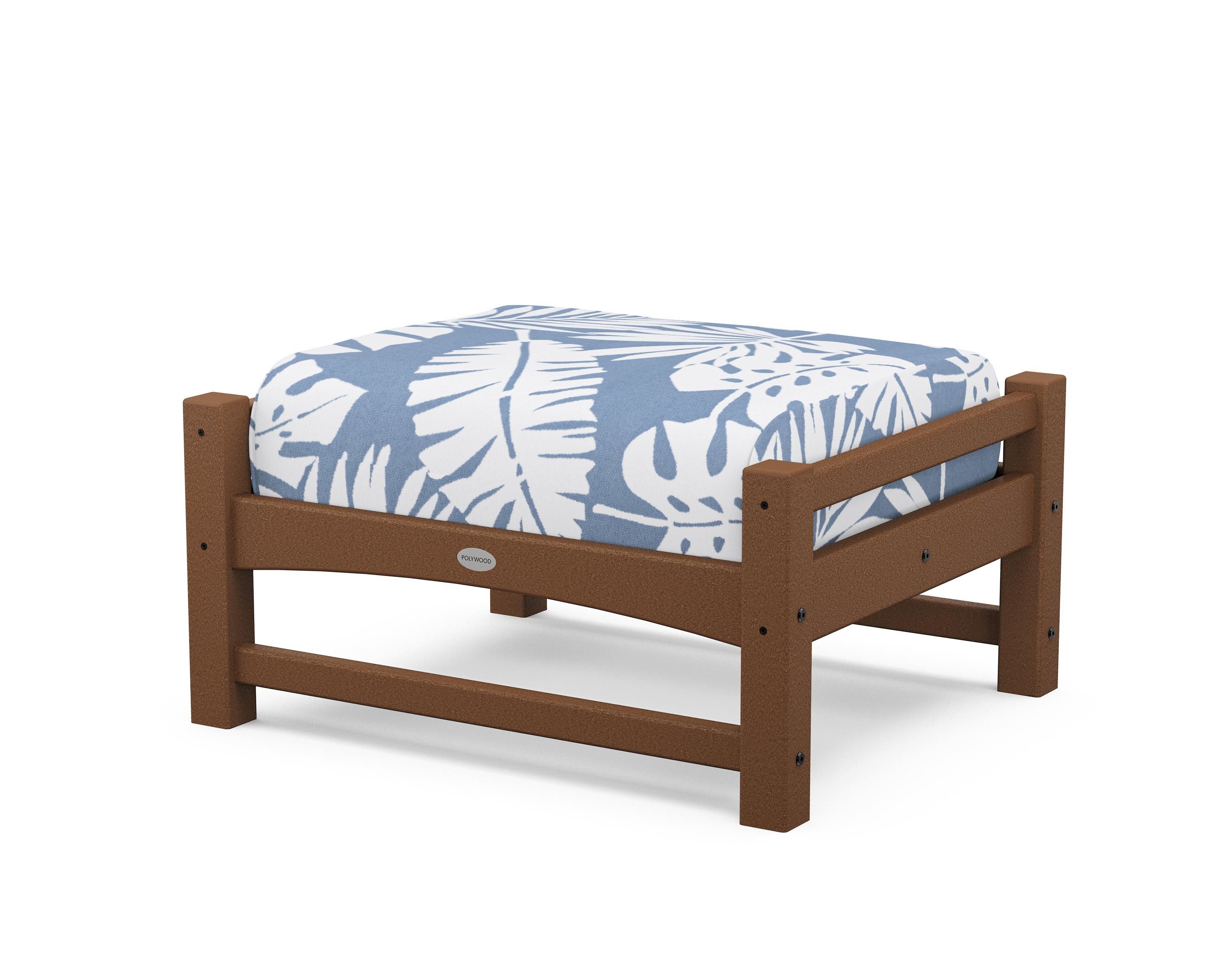 POLYWOOD® Club Ottoman in Teak / Leaf Sky Blue