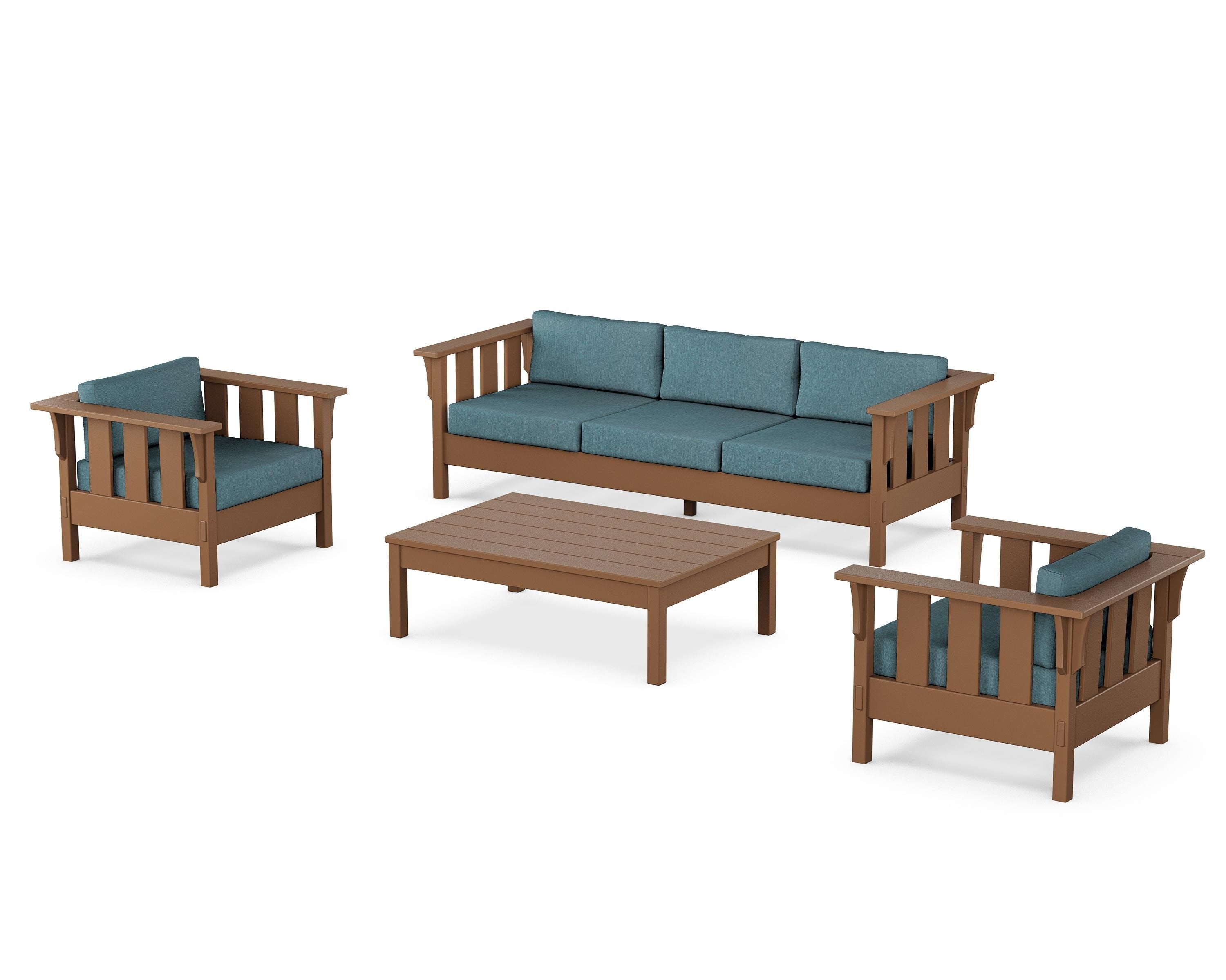 Martha Stewart by POLYWOOD® Acadia 4-Piece Deep Seating Set with Sofa in Teak / Ocean Teal