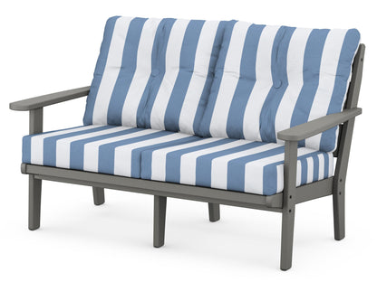 POLYWOOD® Lakeside Deep Seating Loveseat in Slate Grey / Cabana Stripe Sky Blue