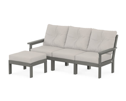 POLYWOOD® Vineyard 4-Piece Sectional with Ottoman in Slate Grey / Cast Ash