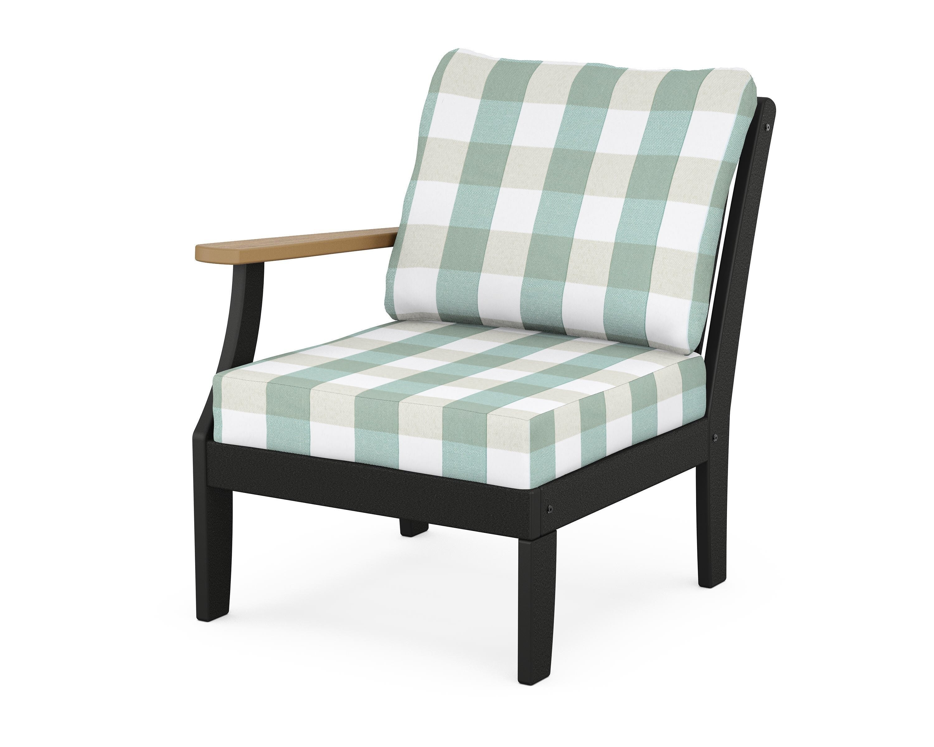 POLYWOOD® Braxton Modular Left Arm Chair in Black / Natural / Buffalo Plaid Glacier Spa