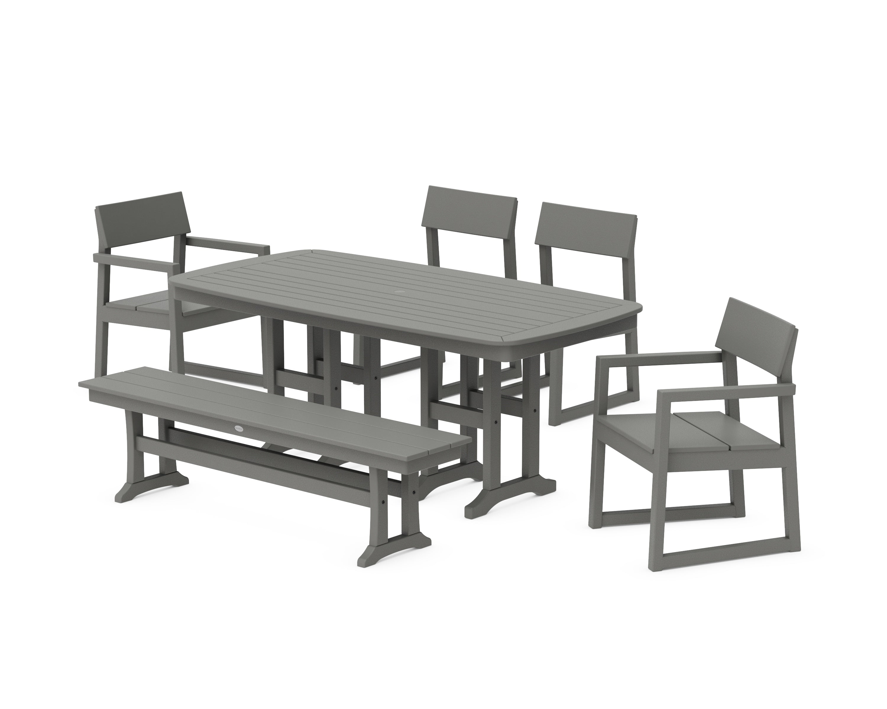 POLYWOOD® EDGE 6-Piece Dining Set with Bench in Slate Grey