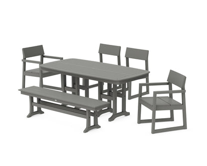 POLYWOOD® EDGE 6-Piece Dining Set with Bench in Slate Grey