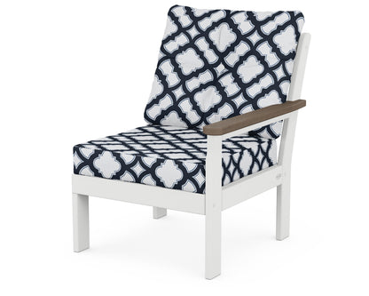 POLYWOOD® Vineyard Modular Right Arm Chair in White / Kona / Trellis Marine Indigo