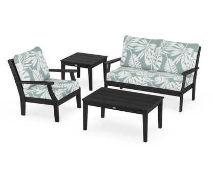 POLYWOOD® Braxton 4-Piece Deep Seating Set in Black / Leaf Glacier Spa