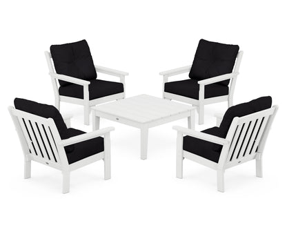 POLYWOOD® Vineyard 5-Piece Deep Seating Conversation Set in White / Midnight Linen