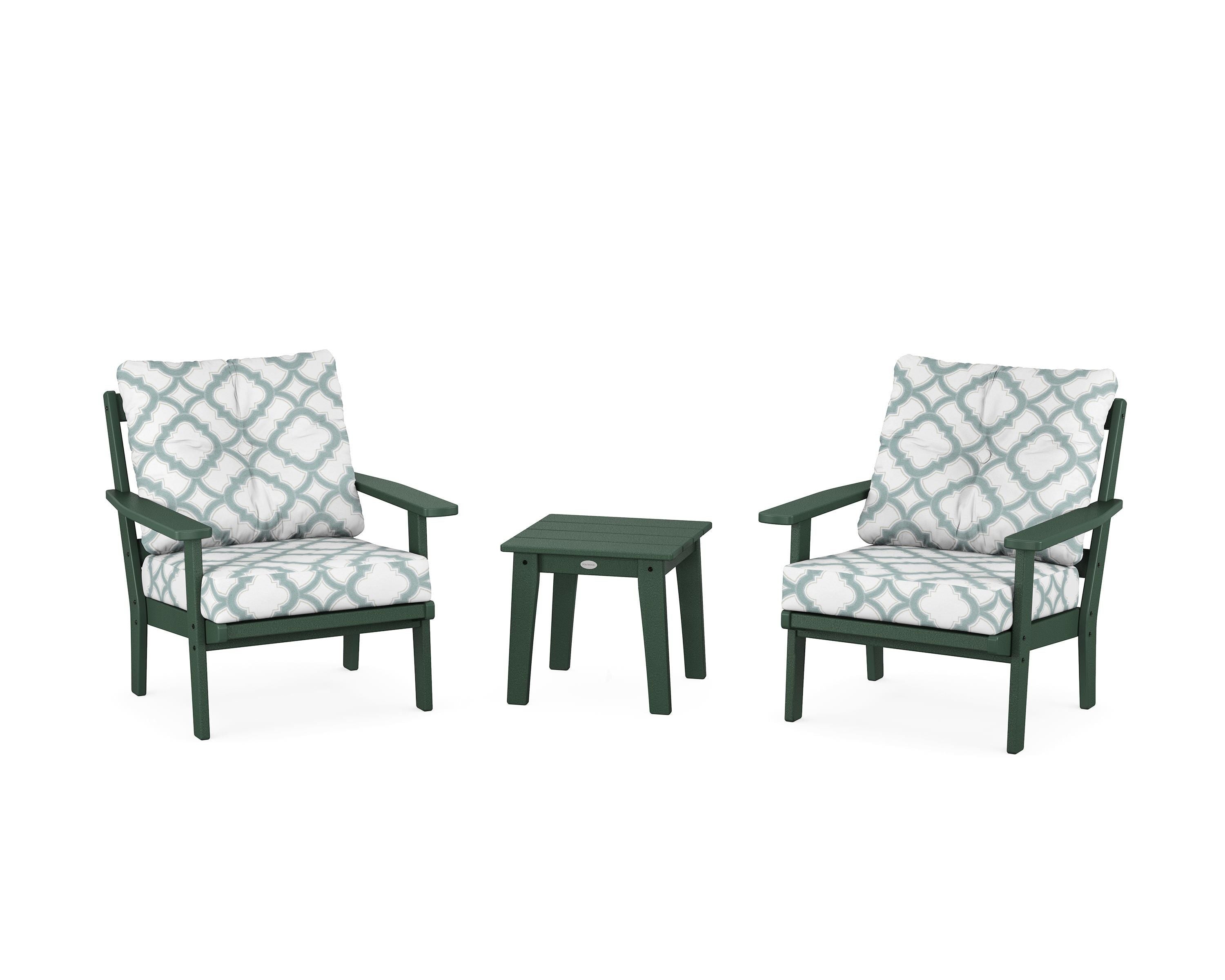 POLYWOOD® Oxford 3-Piece Deep Seating Set in Green / Trellis Glacier Spa