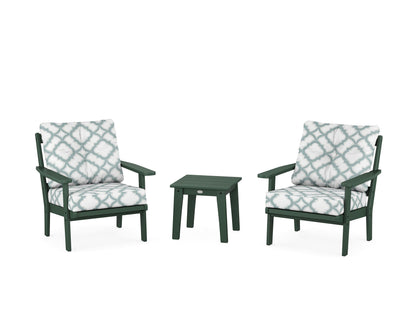 POLYWOOD® Oxford 3-Piece Deep Seating Set in Green / Trellis Glacier Spa