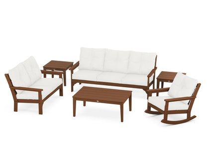 POLYWOOD® Vineyard 6-Piece Deep Seating Set in Teak / Natural Linen