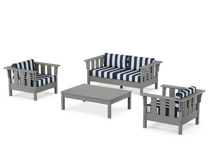 Martha Stewart by POLYWOOD® Acadia 4-Piece Deep Seating Set with Loveseat in Slate Grey / Cabana Stripe Marine Indigo