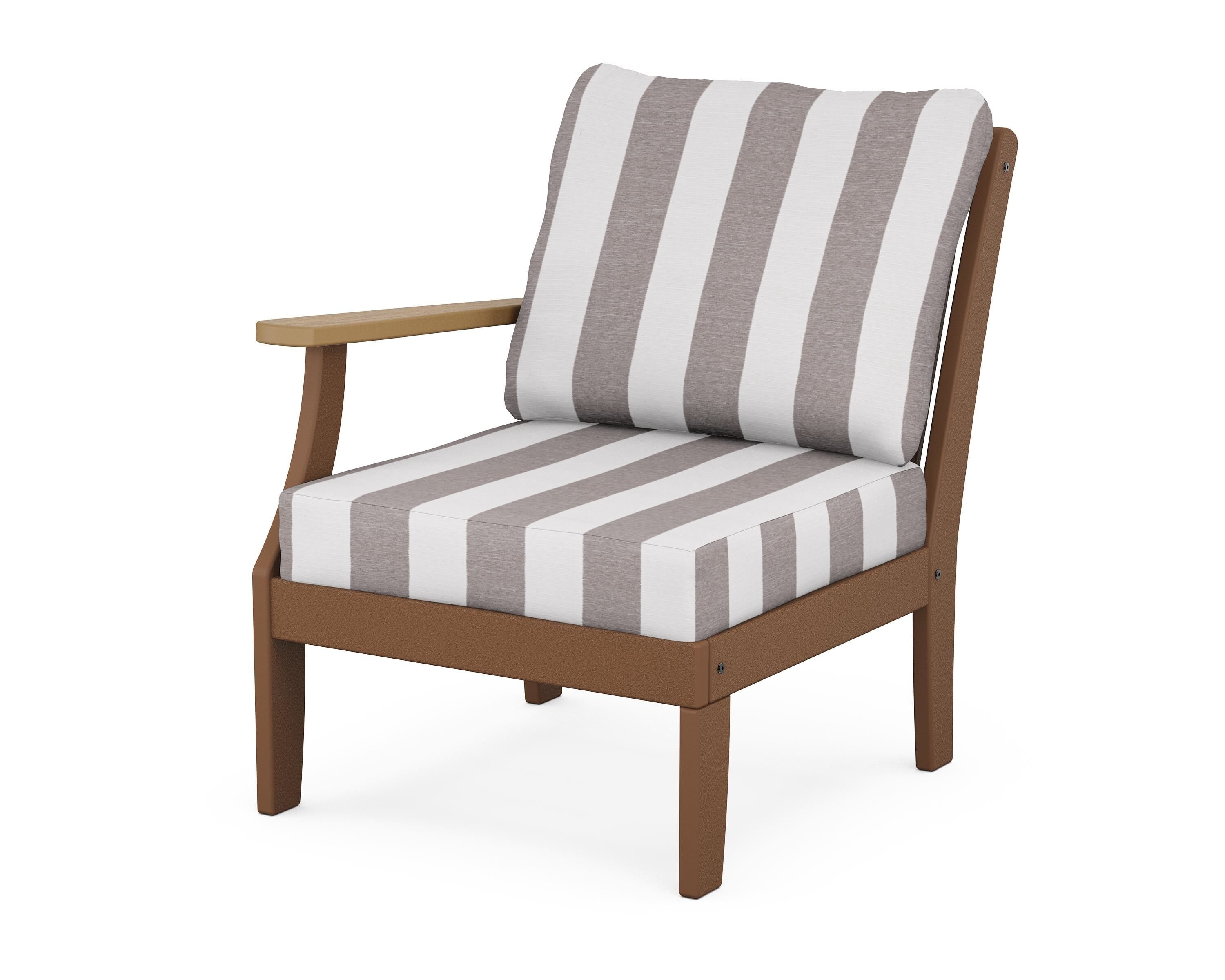 POLYWOOD® Braxton Modular Left Arm Chair in Teak / Natural / Cabana Stripe Grey Mist