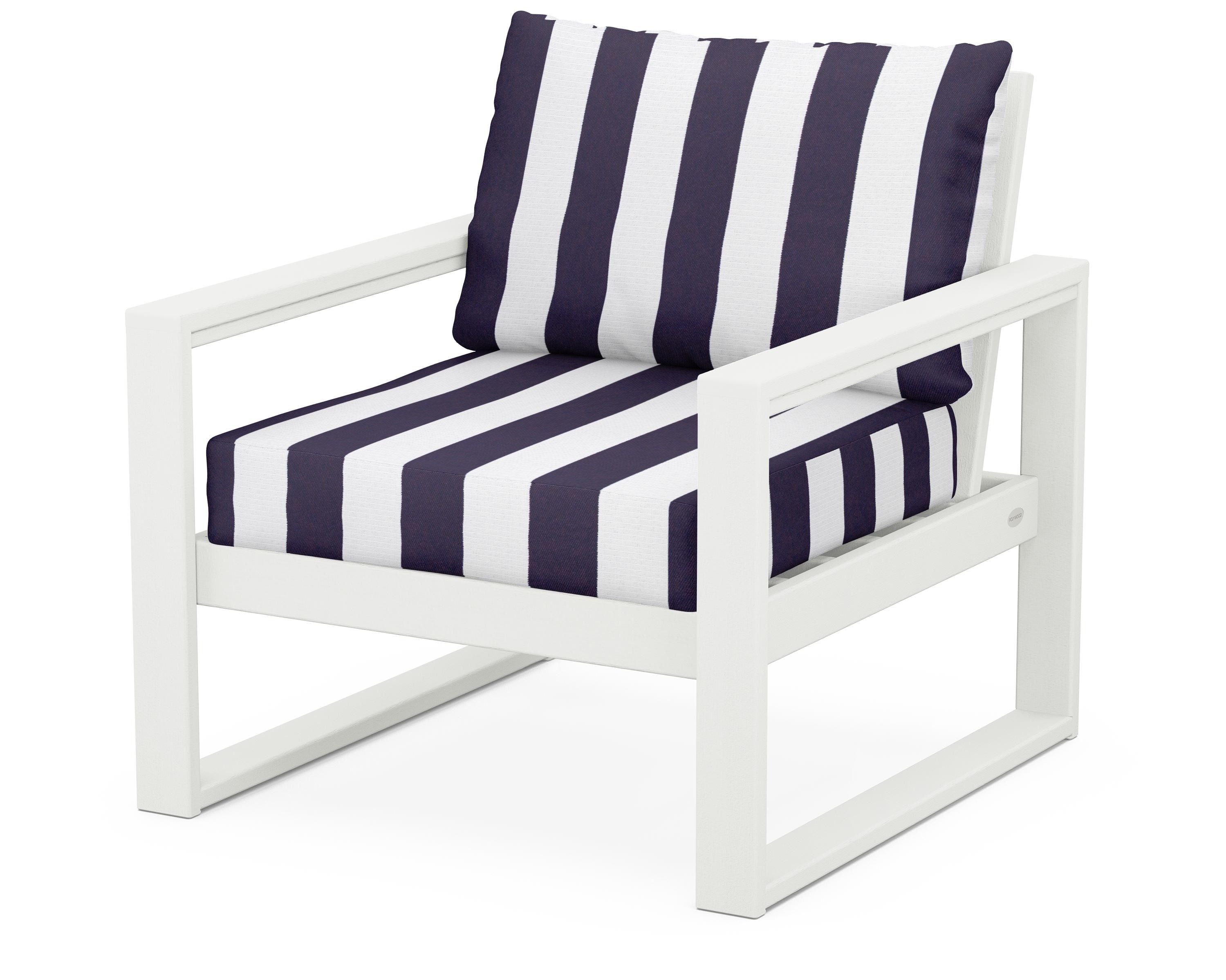 POLYWOOD® EDGE Club Chair in Vintage White / Cabana Stripe Navy