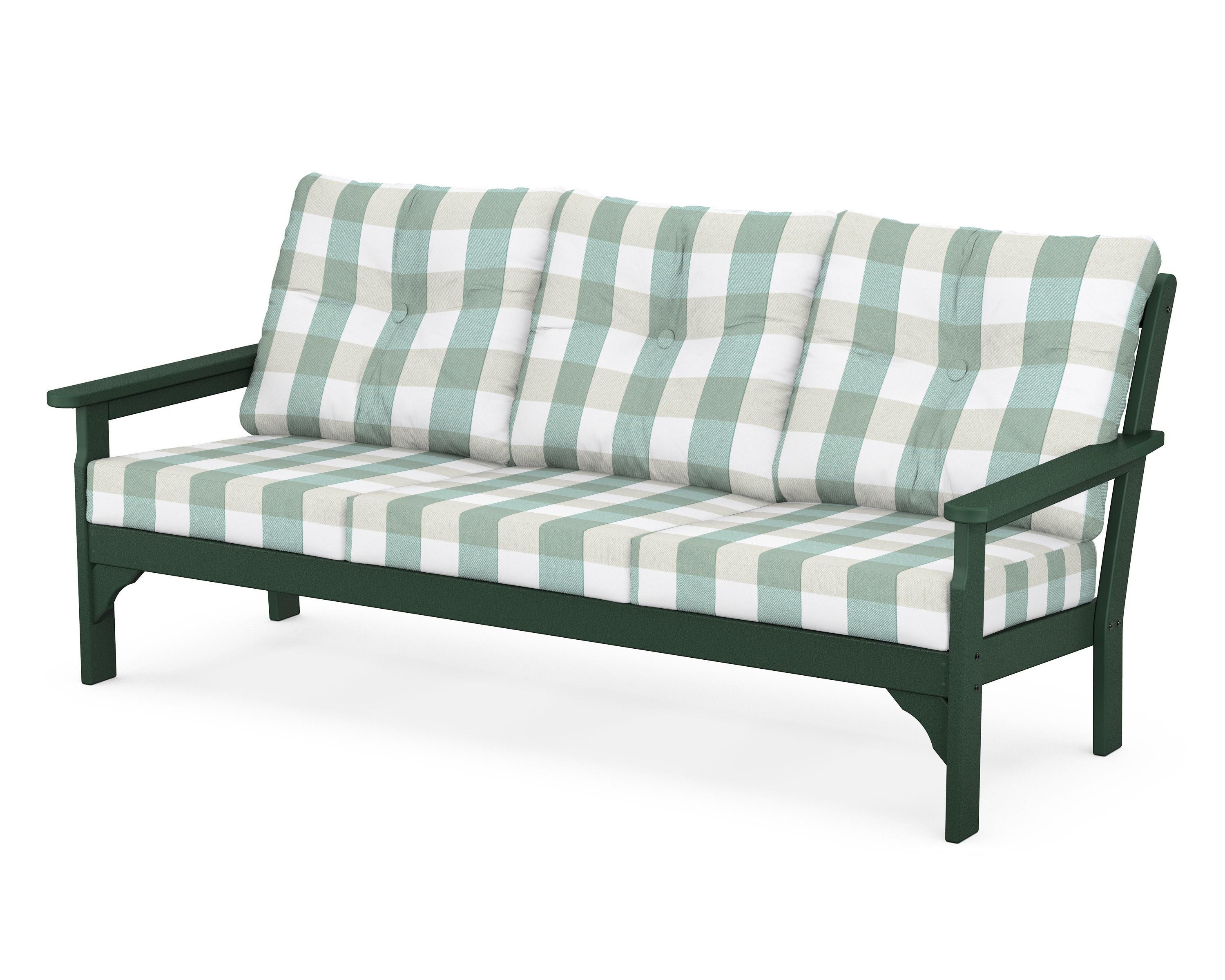 POLYWOOD® Vineyard Deep Seating Sofa in Green / Buffalo Plaid Glacier Spa