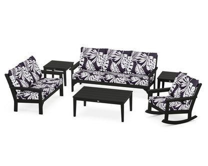 POLYWOOD® Vineyard 6-Piece Deep Seating Set in Black / Leaf Navy