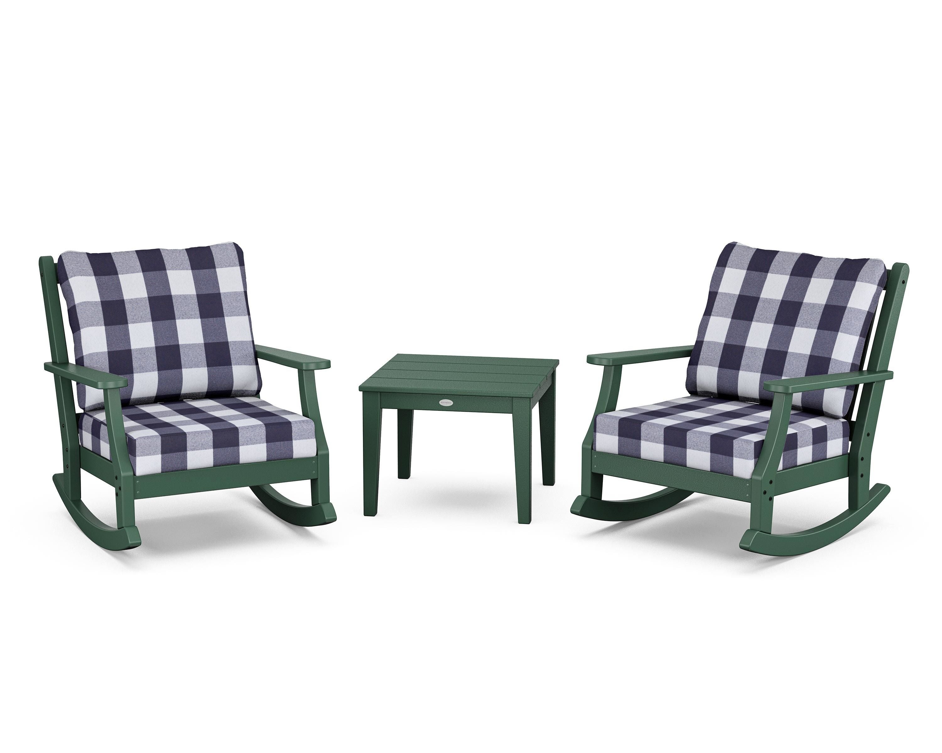 Country Living Wovendale 3-Piece Deep Seating Rocker Set in Green / Buffalo Plaid Navy