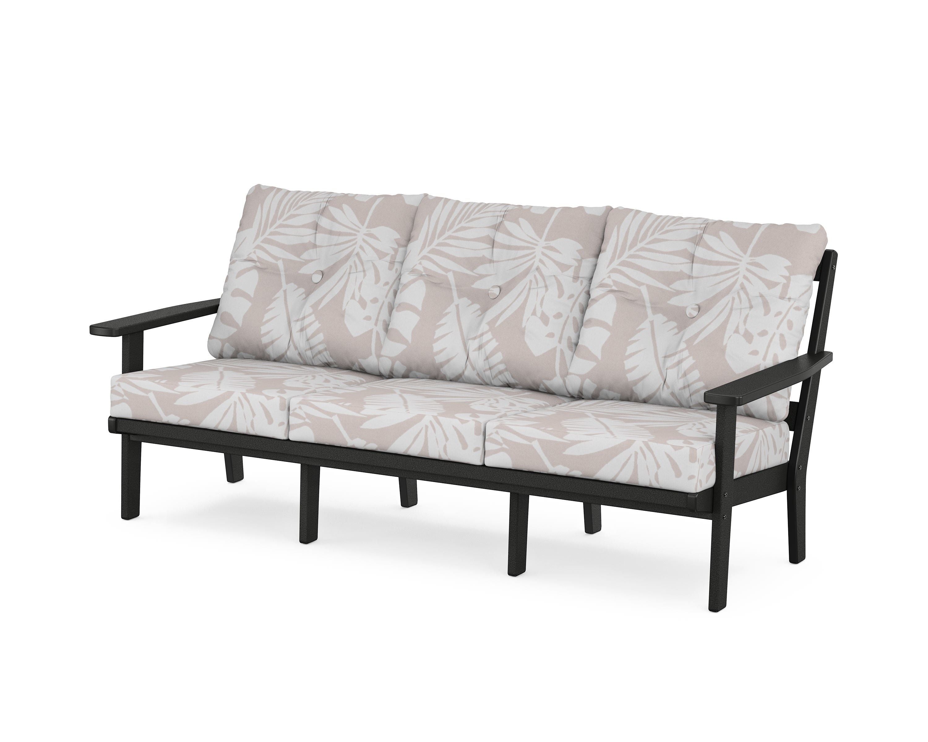 POLYWOOD® Oxford Deep Seating Sofa in Black / Leaf Dune Burlap