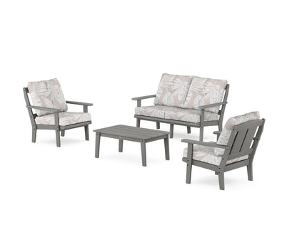POLYWOOD® Mission 4-Piece Deep Seating Set with Loveseat in Slate Grey / Leaf Dune Burlap