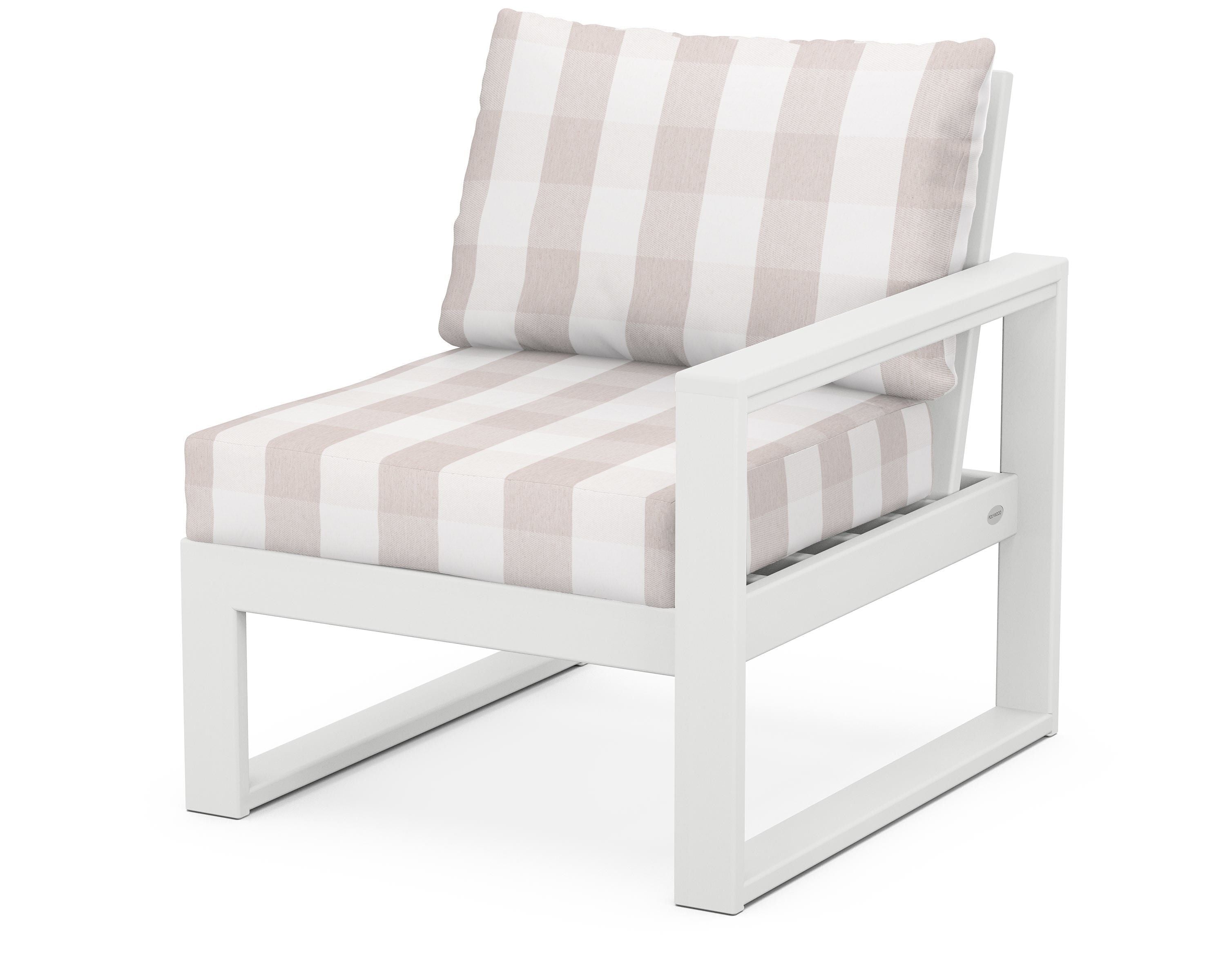 POLYWOOD® EDGE Modular Right Arm Chair in White / Buffalo Plaid Dune Burlap