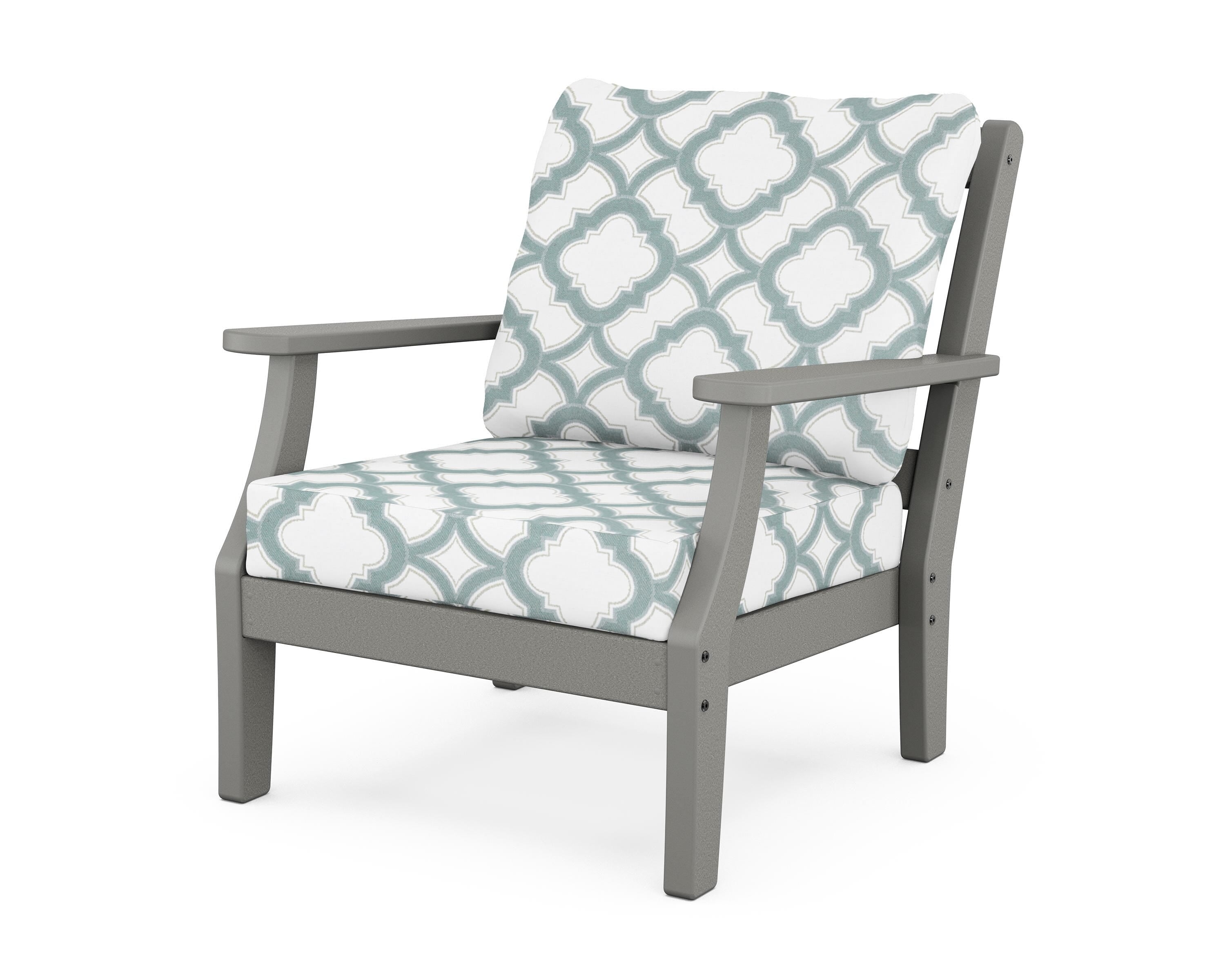 Martha Stewart by POLYWOOD® Chinoiserie Deep Seating Chair in Slate Grey / Trellis Glacier Spa