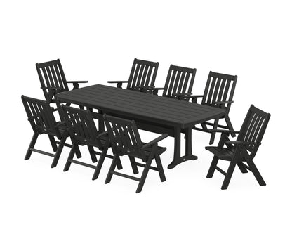 POLYWOOD® Vineyard Folding 9-Piece Dining Set with Trestle Legs in Black
