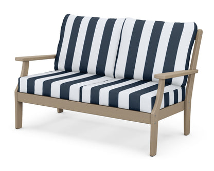 POLYWOOD® Braxton Deep Seating Loveseat in Vintage Sahara / Cabana Stripe Marine Indigo