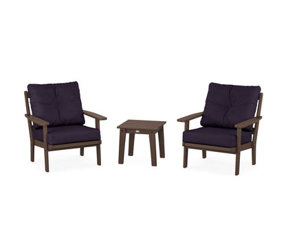 POLYWOOD® Oxford 3-Piece Deep Seating Set in Mahogany / Navy Linen