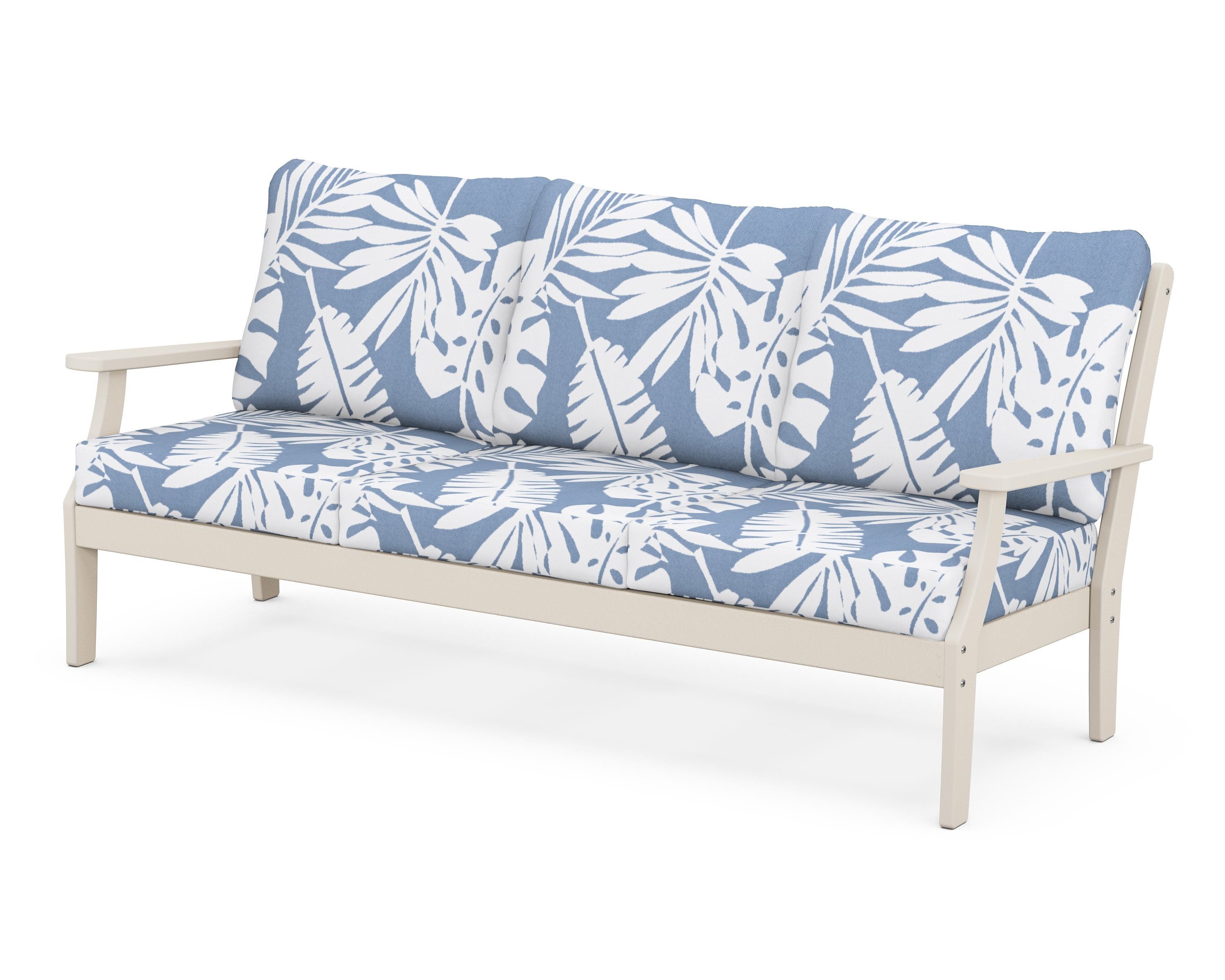 POLYWOOD® Braxton Deep Seating Sofa in Sand / Leaf Sky Blue