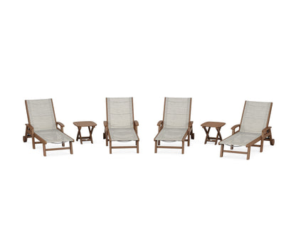 POLYWOOD® Coastal Chaise 6-Piece Set with Wheels in Teak / Birch Sling