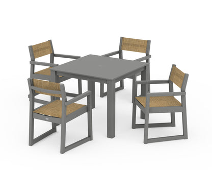 POLYWOOD® EDGE Sling Arm Chair 5-Piece Parsons Dining Set in Slate Grey / Burlap Sling
