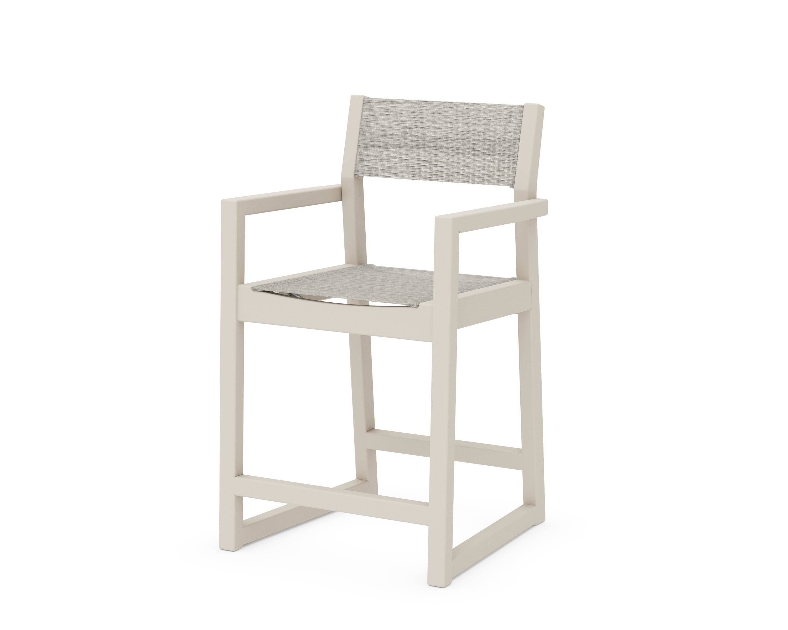 POLYWOOD® EDGE Sling Counter Arm Chair in Sand / Birch Sling