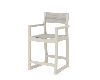 POLYWOOD® EDGE Sling Counter Arm Chair in Sand / Birch Sling