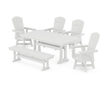 POLYWOOD® Nautical Adirondack Swivel 6-Piece Farmhouse Dining Set With Trestle Legs in White