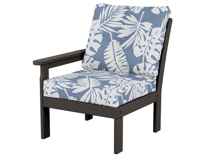 POLYWOOD® Vineyard Modular Left Arm Chair in Vintage Coffee / Leaf Sky Blue