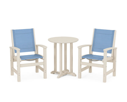 POLYWOOD® Coastal 3-Piece Round Bistro Dining Set in Sand / Poolside Sling