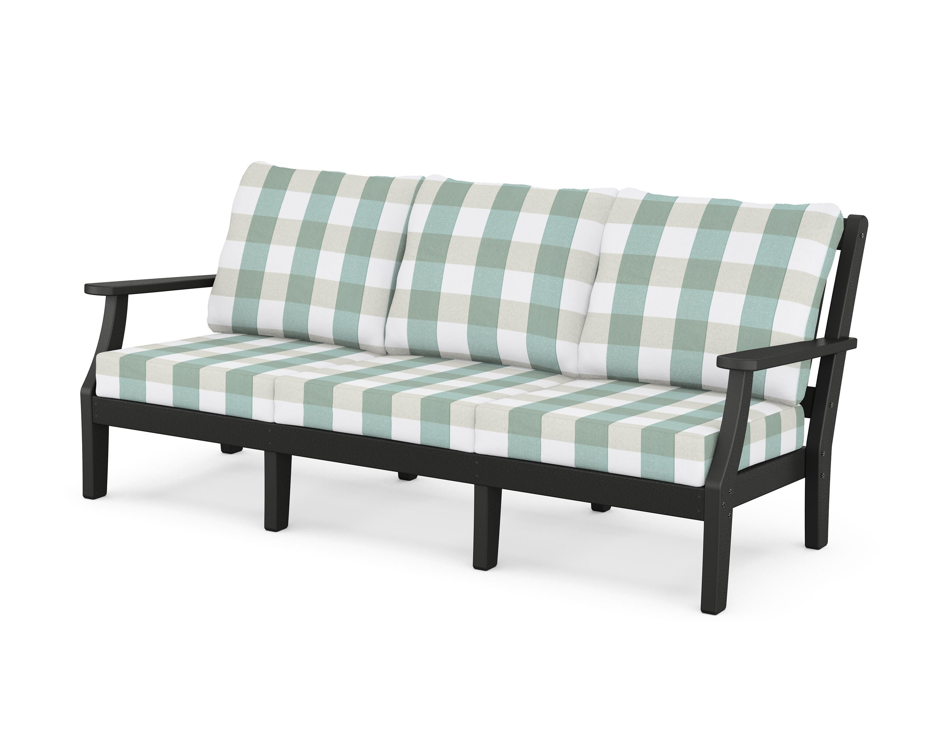 Martha Stewart by POLYWOOD® Chinoiserie Deep Seating Sofa in Black / Buffalo Plaid Glacier Spa