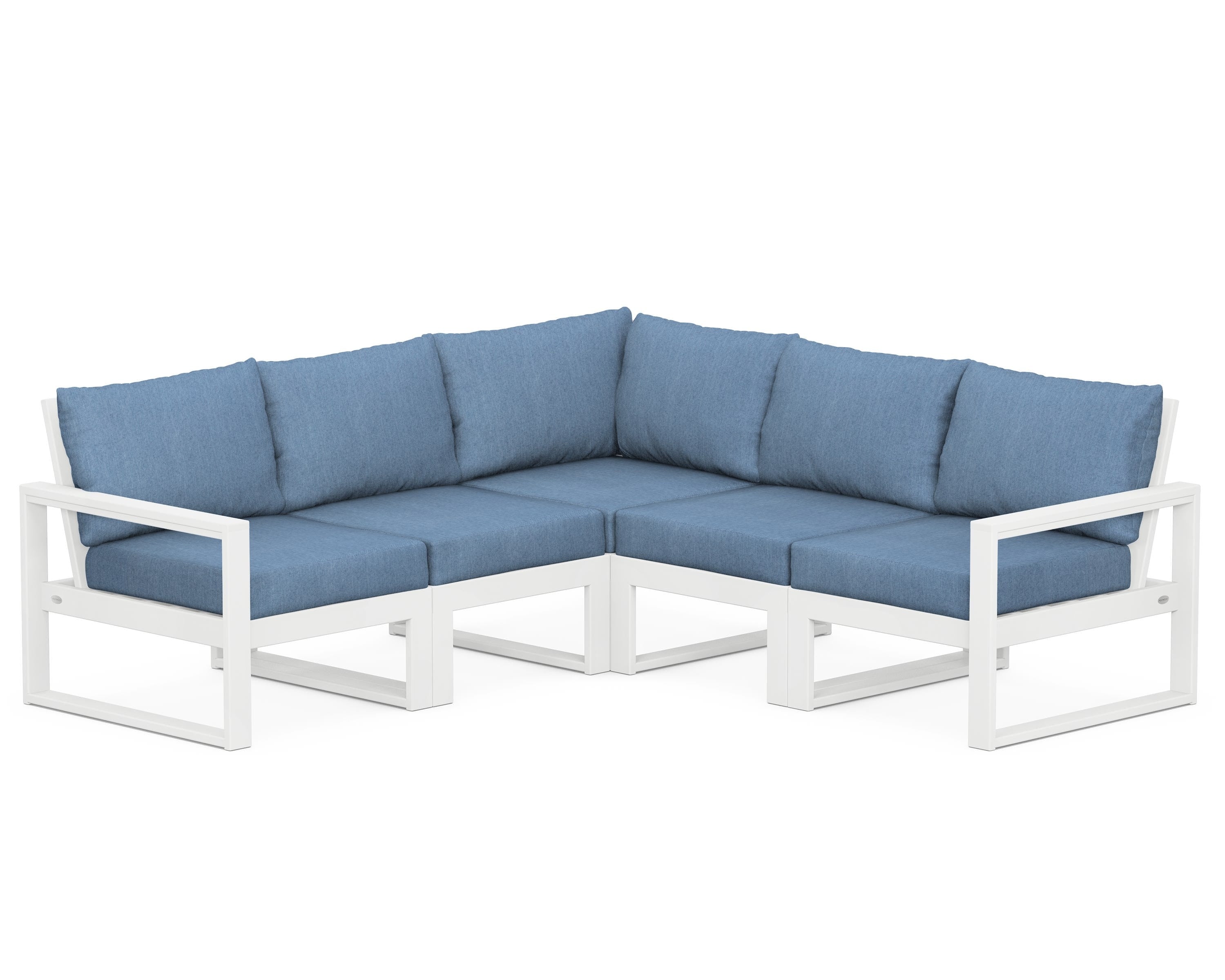 POLYWOOD® EDGE 5-Piece Modular Deep Seating Set in White / Sky Blue