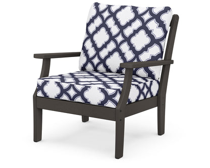 POLYWOOD® Braxton Deep Seating Chair in Vintage Coffee / Trellis Navy