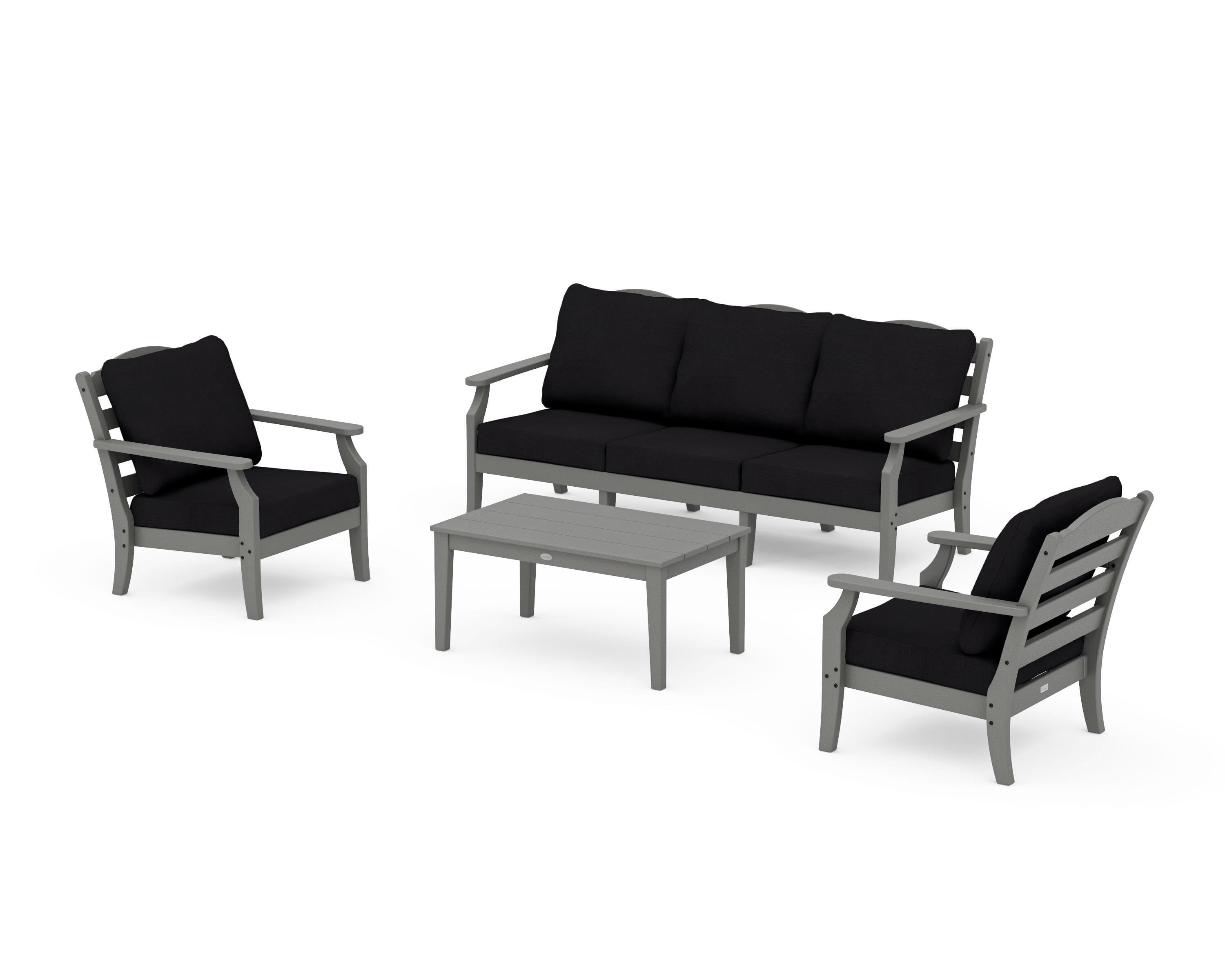 Draper James™ by  POLYWOOD® Savannah 4-Piece Deep Seating Set with Sofa in Slate Grey / Midnight Linen