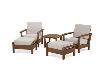 POLYWOOD® Harbour 5-Piece Deep Seating Chair Set in Teak / Dune Burlap