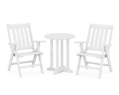 POLYWOOD® Vineyard Folding Chair 3-Piece Round Bistro Dining Set in White