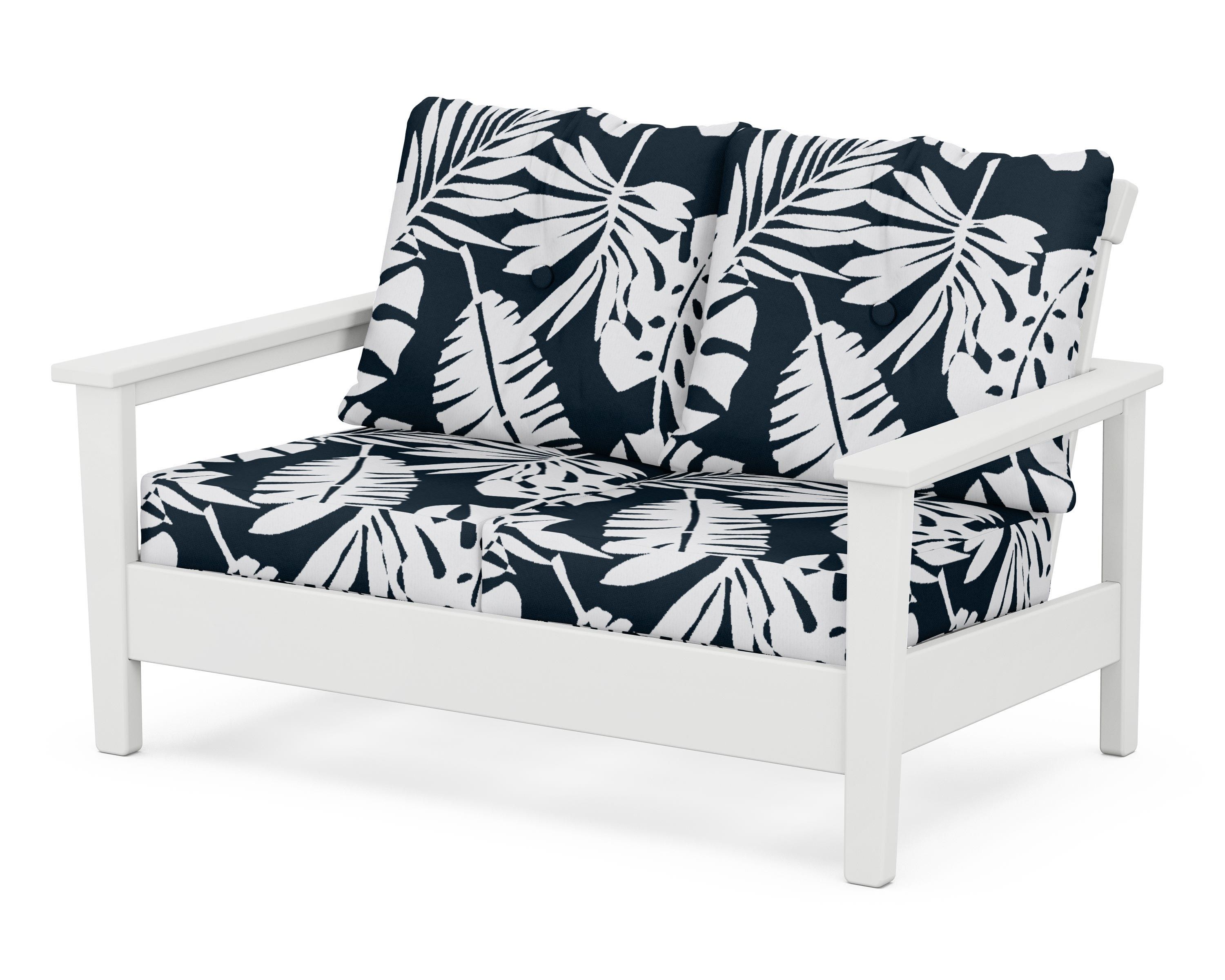POLYWOOD® Prescott Deep Seating Loveseat in White / Leaf Marine Indigo